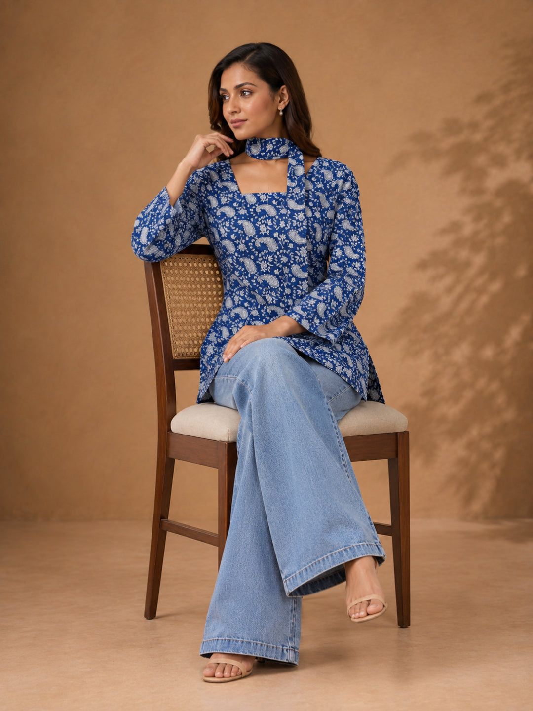 Paisley Printed Cotton Straight Top