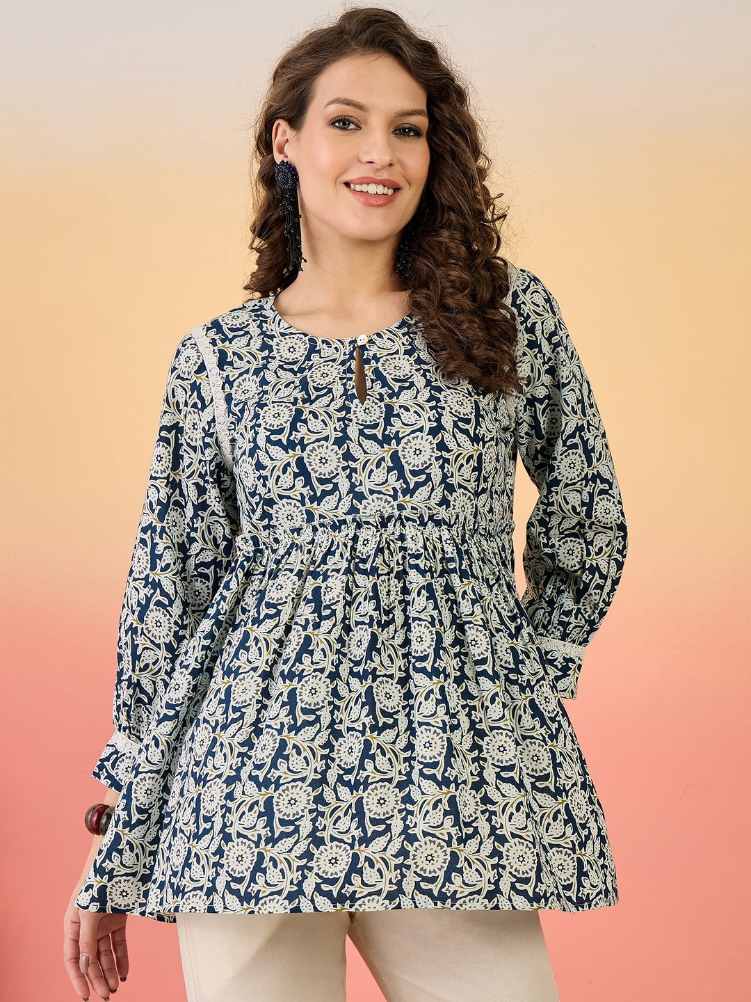 Blue Floral Printed Cotton Top (Pre-Order)