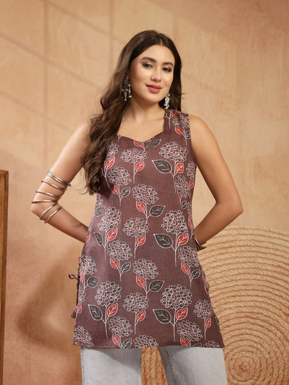 Ikkat Printed Cotton Blend Straight Top