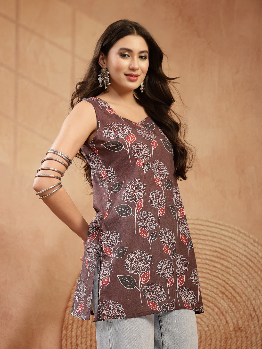 Ikkat Printed Cotton Blend Straight Top