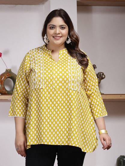 Plus Size Ethnic Motif Printed Rayon Empire Top