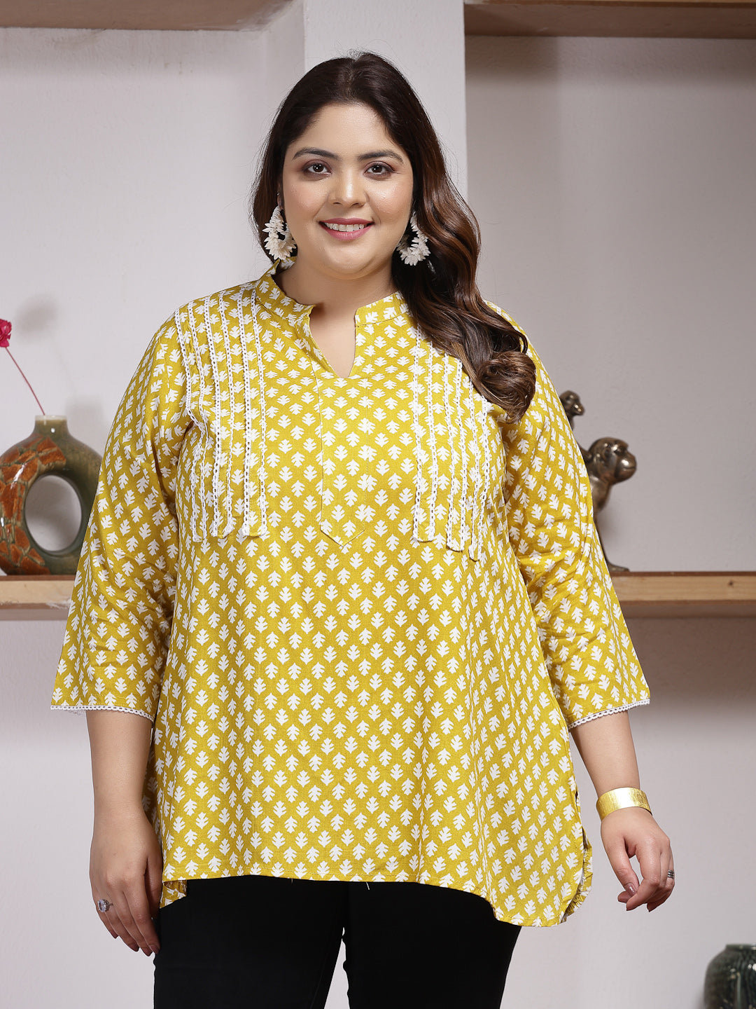 Plus Size Ethnic Motif Printed Rayon Empire Top (Pre-Order)