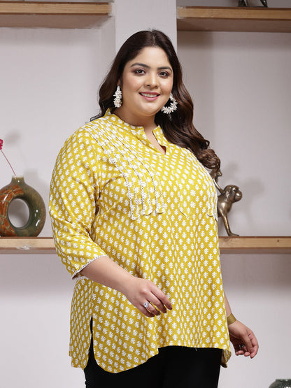 Plus Size Ethnic Motif Printed Rayon Empire Top