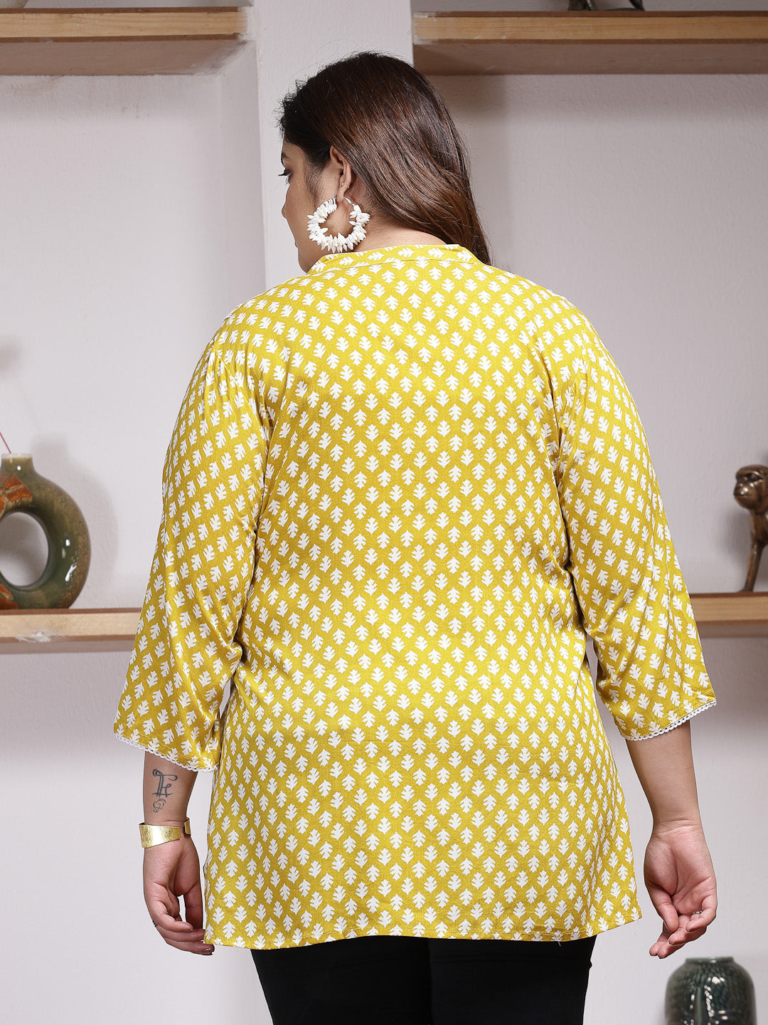 Plus Size Ethnic Motif Printed Rayon Empire Top