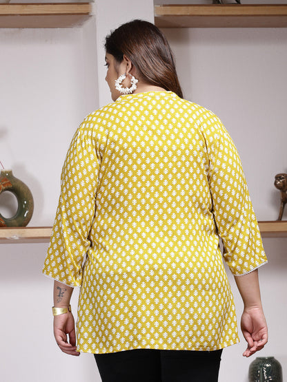 Plus Size Ethnic Motif Printed Rayon Empire Top