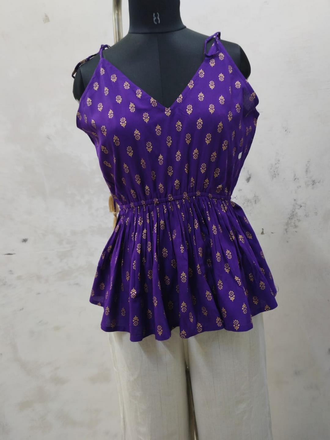Violet Printed Rayon Short Peplum Top (Pre-Order)