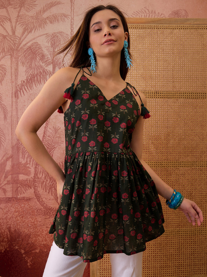 Floral Printed Cotton Empire Top