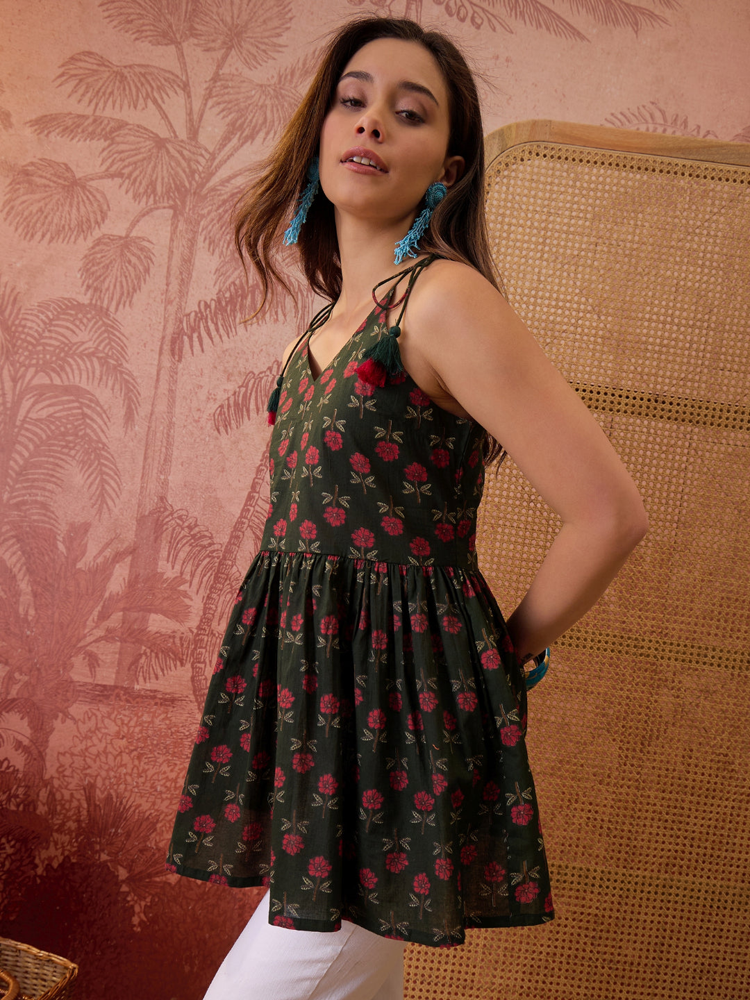 Floral Printed Cotton Empire Top