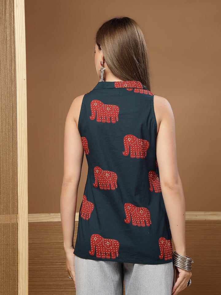 Animal Printed Cotton Straight Top