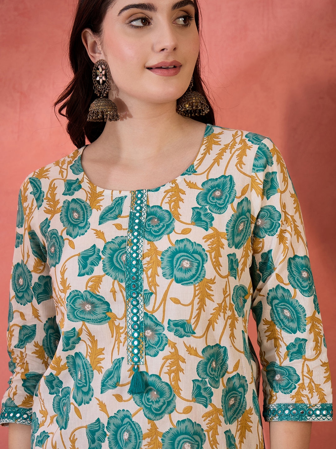 Green Floral Printed Cotton Top