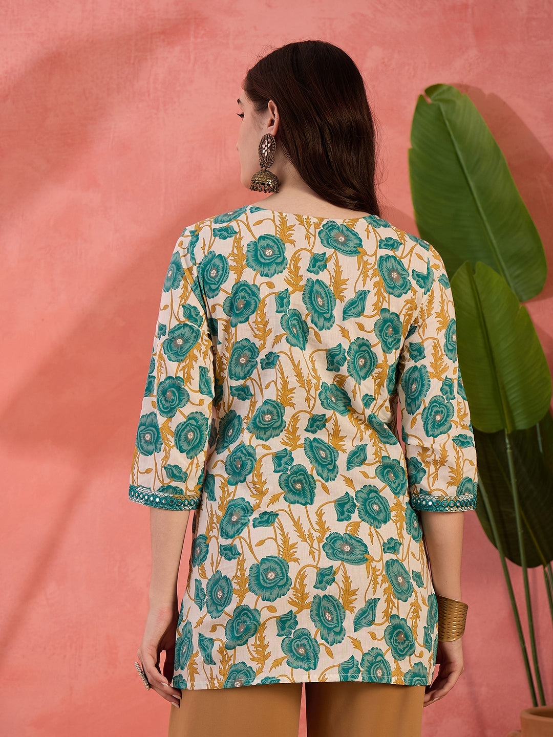 Green Floral Printed Cotton Top