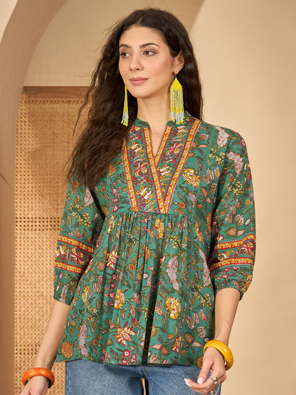 Floral Printed Cotton Empire Top