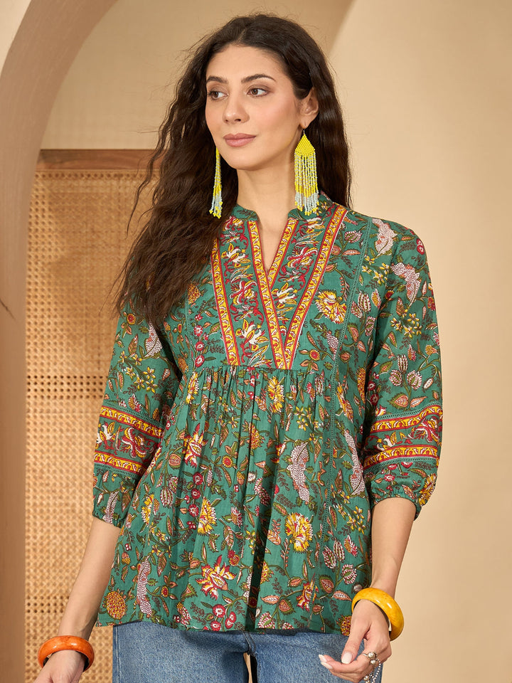 Floral Printed Cotton Empire Top