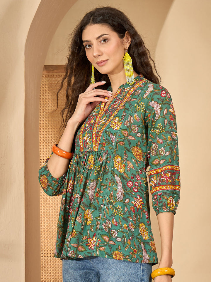 Floral Printed Cotton Empire Top