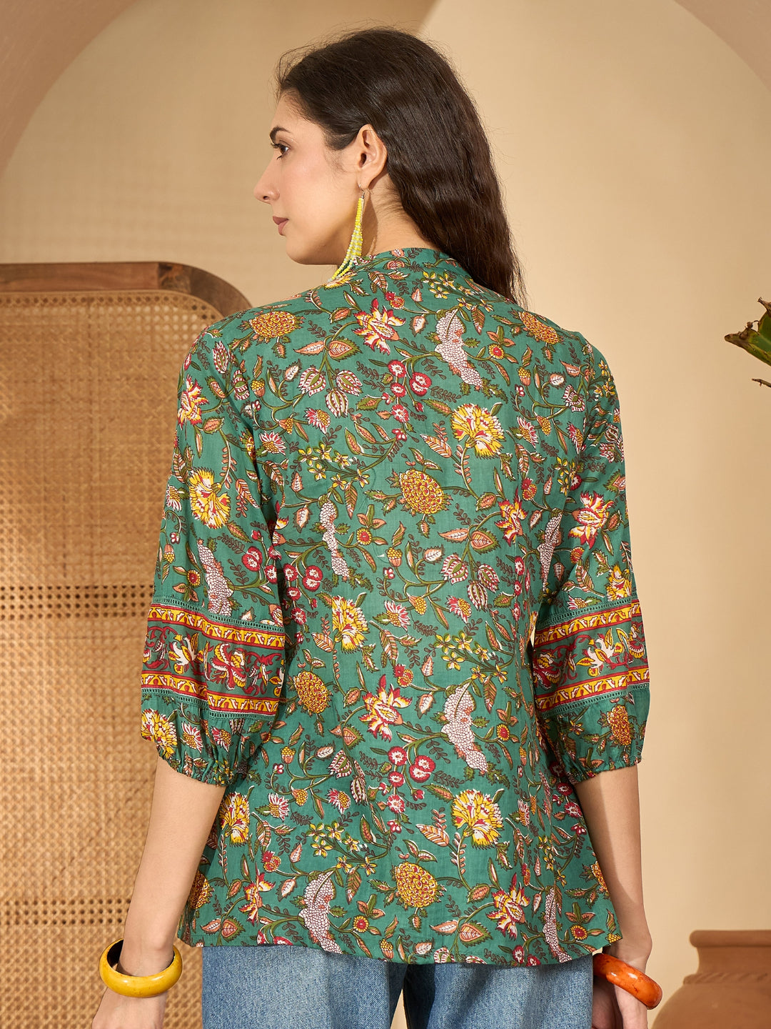 Floral Printed Cotton Empire Top