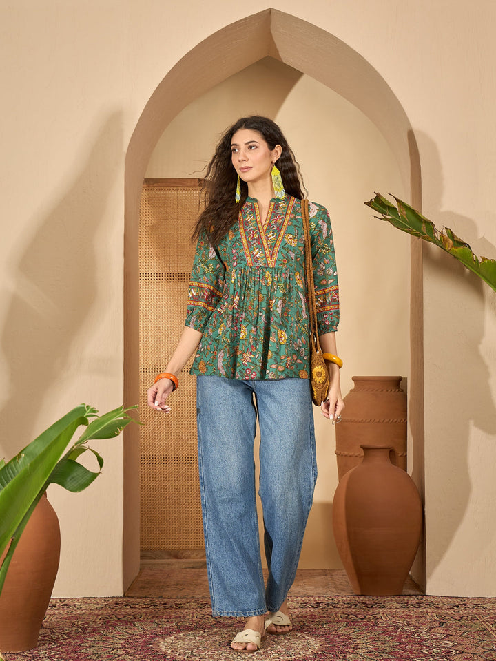Floral Printed Cotton Empire Top