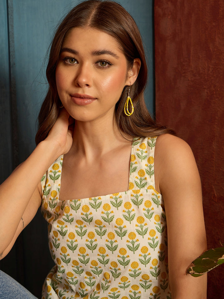 Floral Printed Cotton A-Line Top