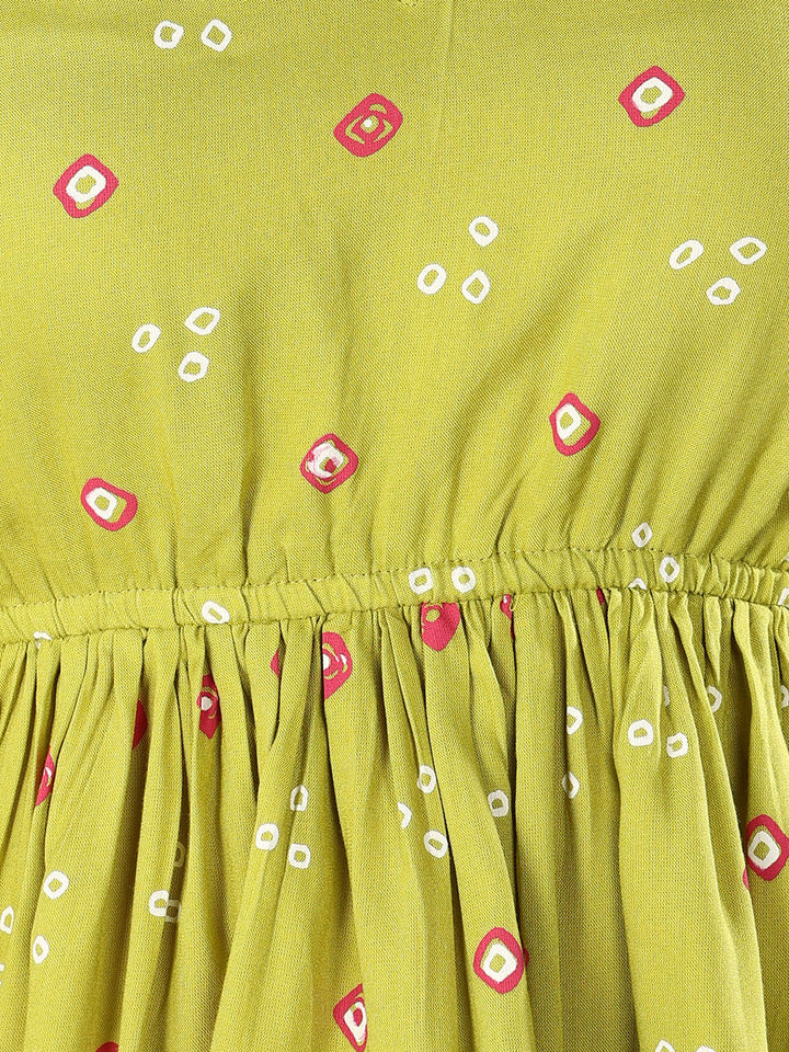 Green Bandhej Printed Rayon Short Peplum Top