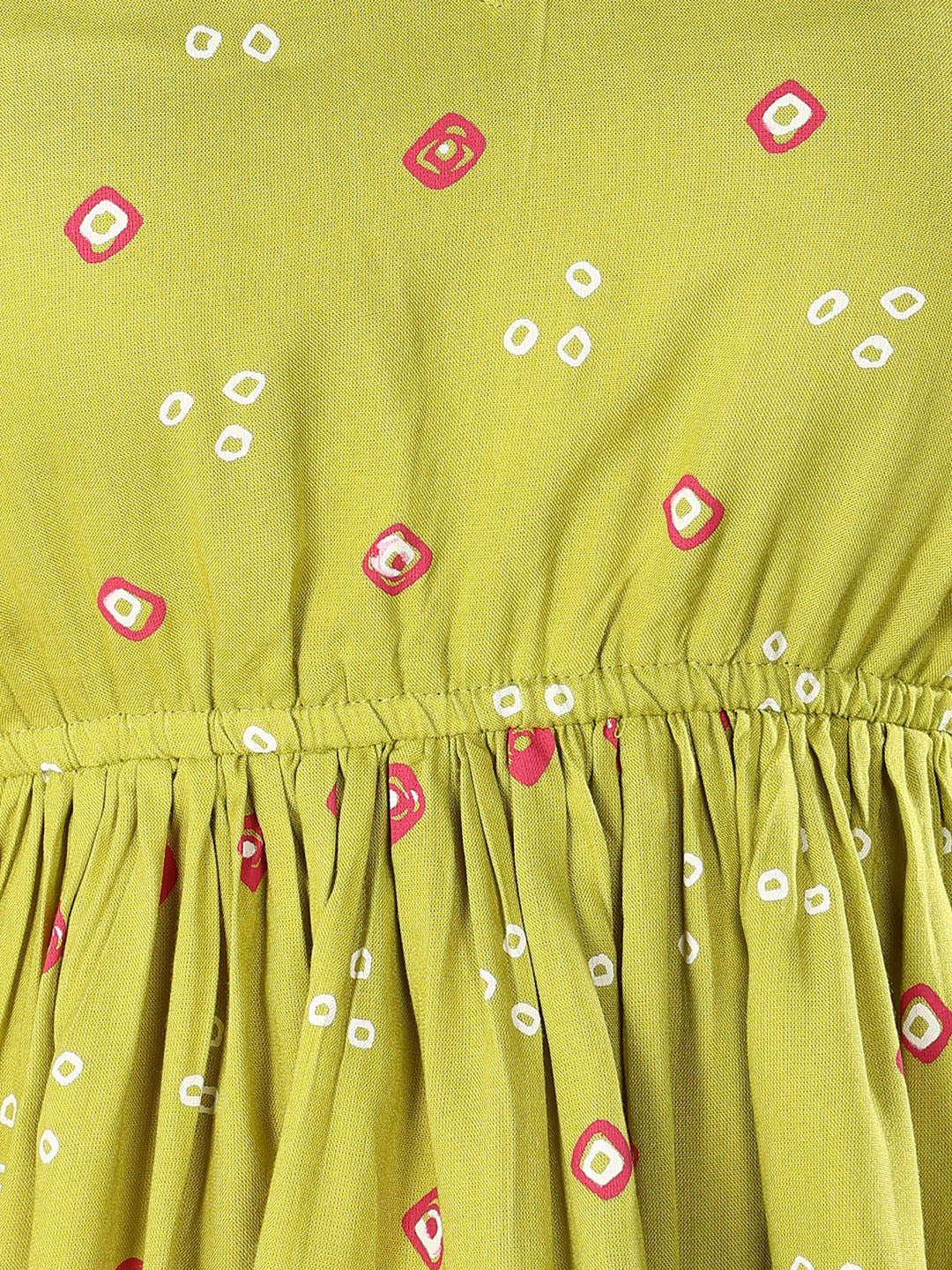 Green Bandhej Printed Rayon Short Peplum Top (Pre-Order)