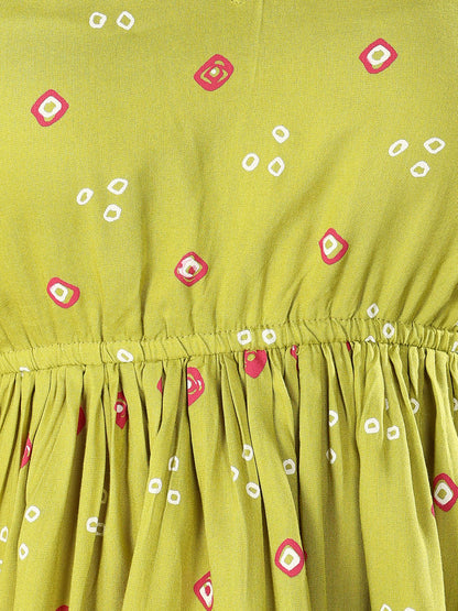 Green Bandhej Printed Rayon Short Peplum Top (Pre-Order)