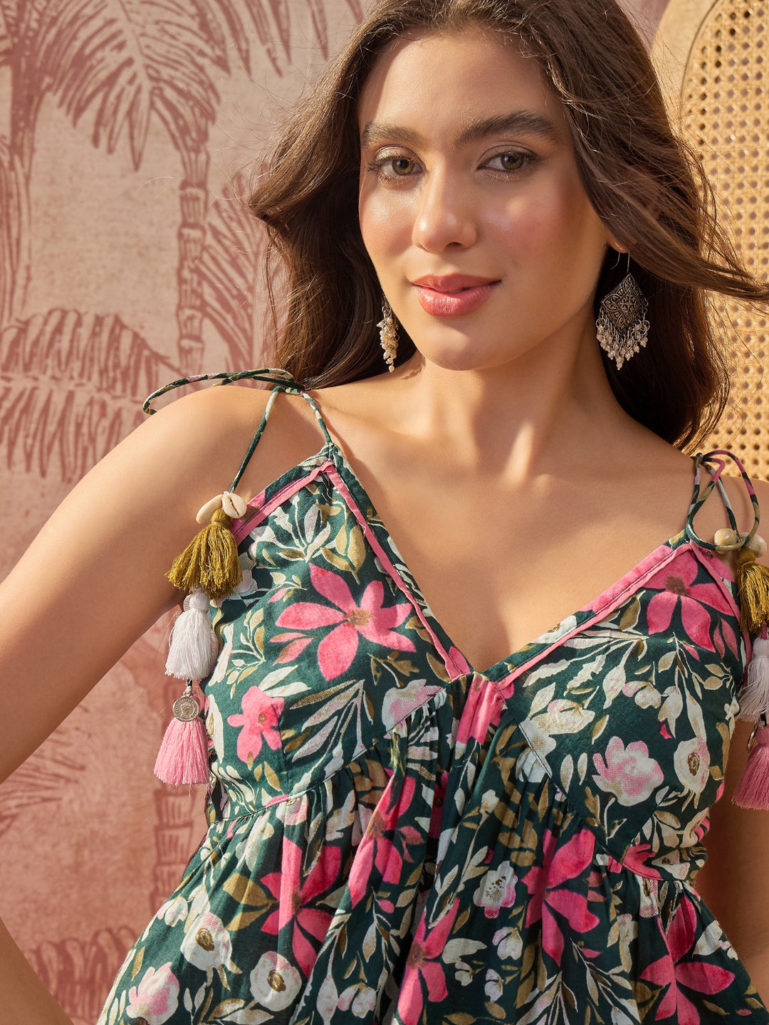 Floral Printed Cotton Peplum Top