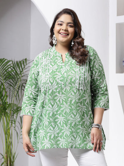 Plus Size Tropical Printed Cotton Empire Top (Pre-Order)