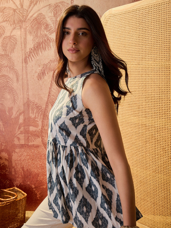 Ikat Printed Cotton Empire Top