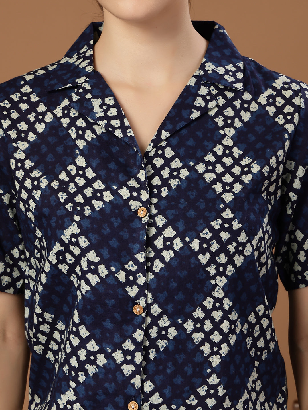 Women's Indigo Dabu Printed Cotton Crop Top