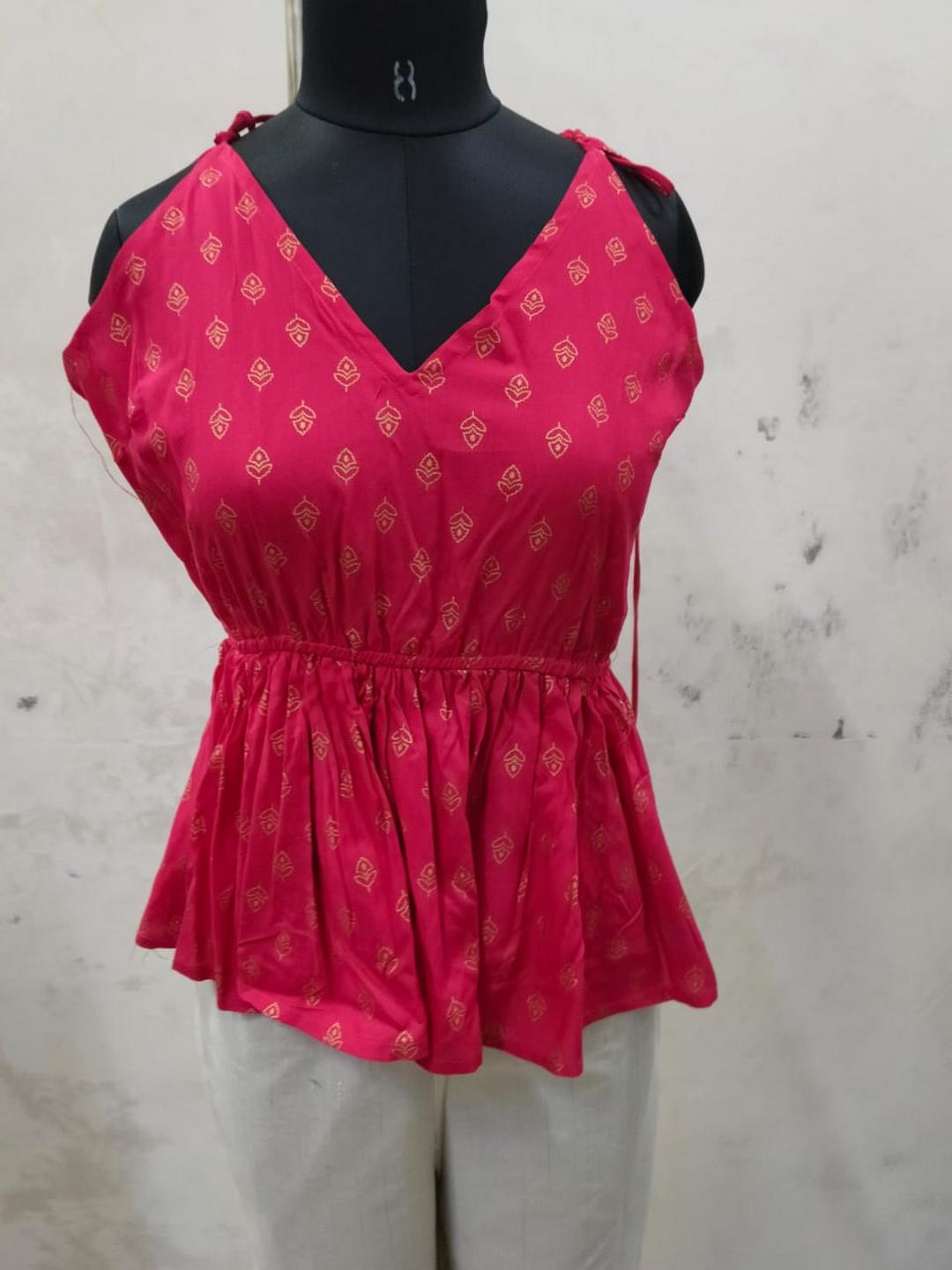 Pink Printed Rayon Short Peplum Top