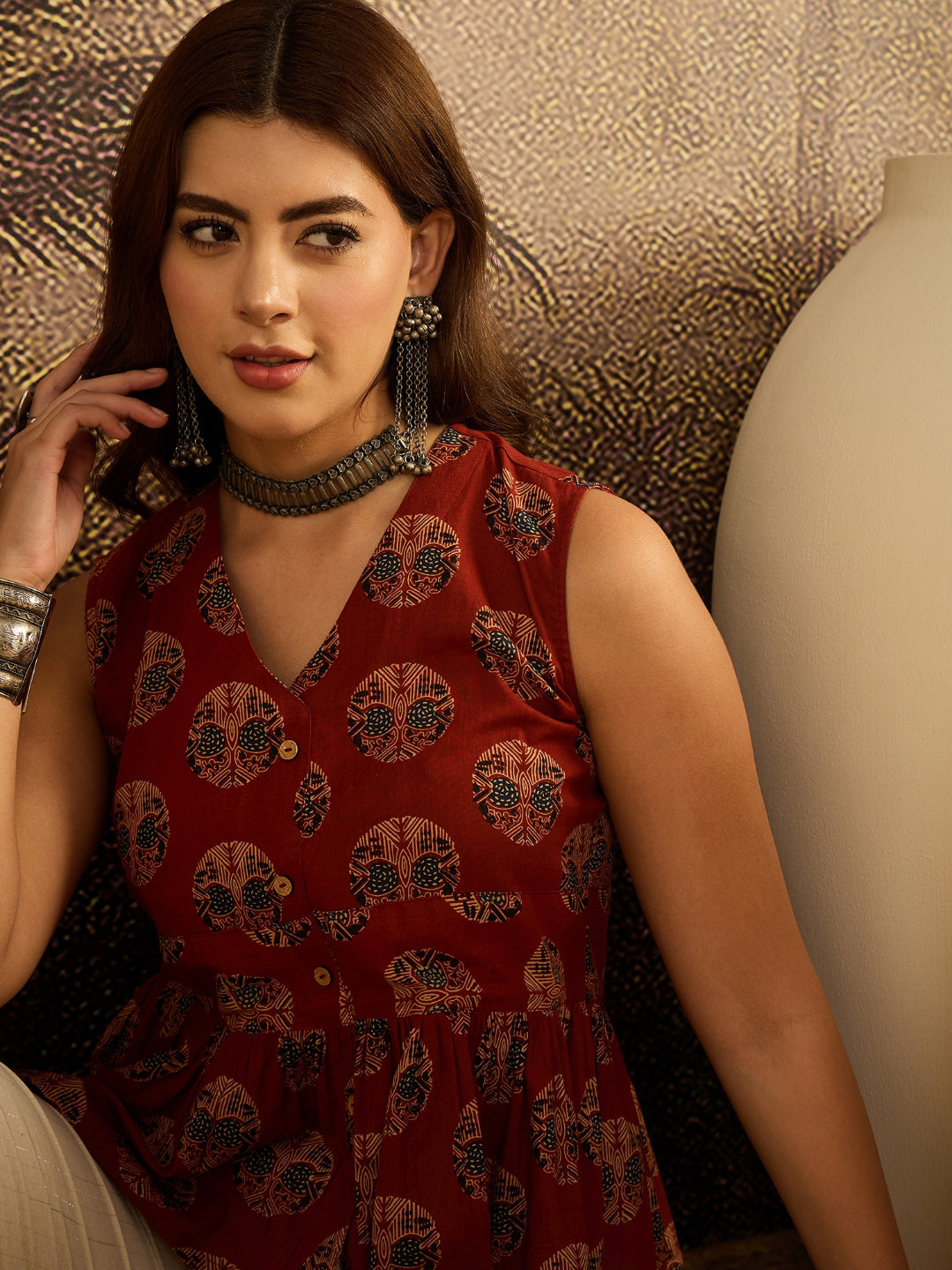 Ethnic Printed Cotton Peplum Top