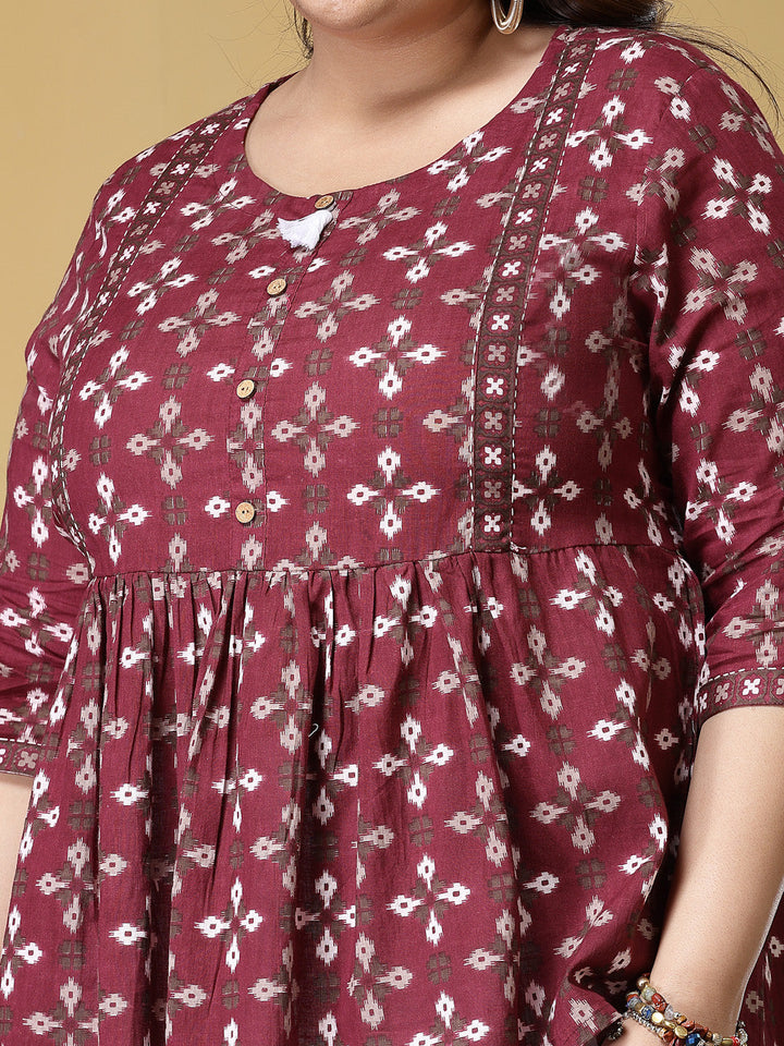 Plus Size Dabu Printed Cotton Peplum Top