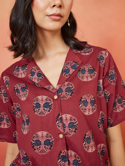 Women's Ethnic Printed Cotton Shirt Style Top