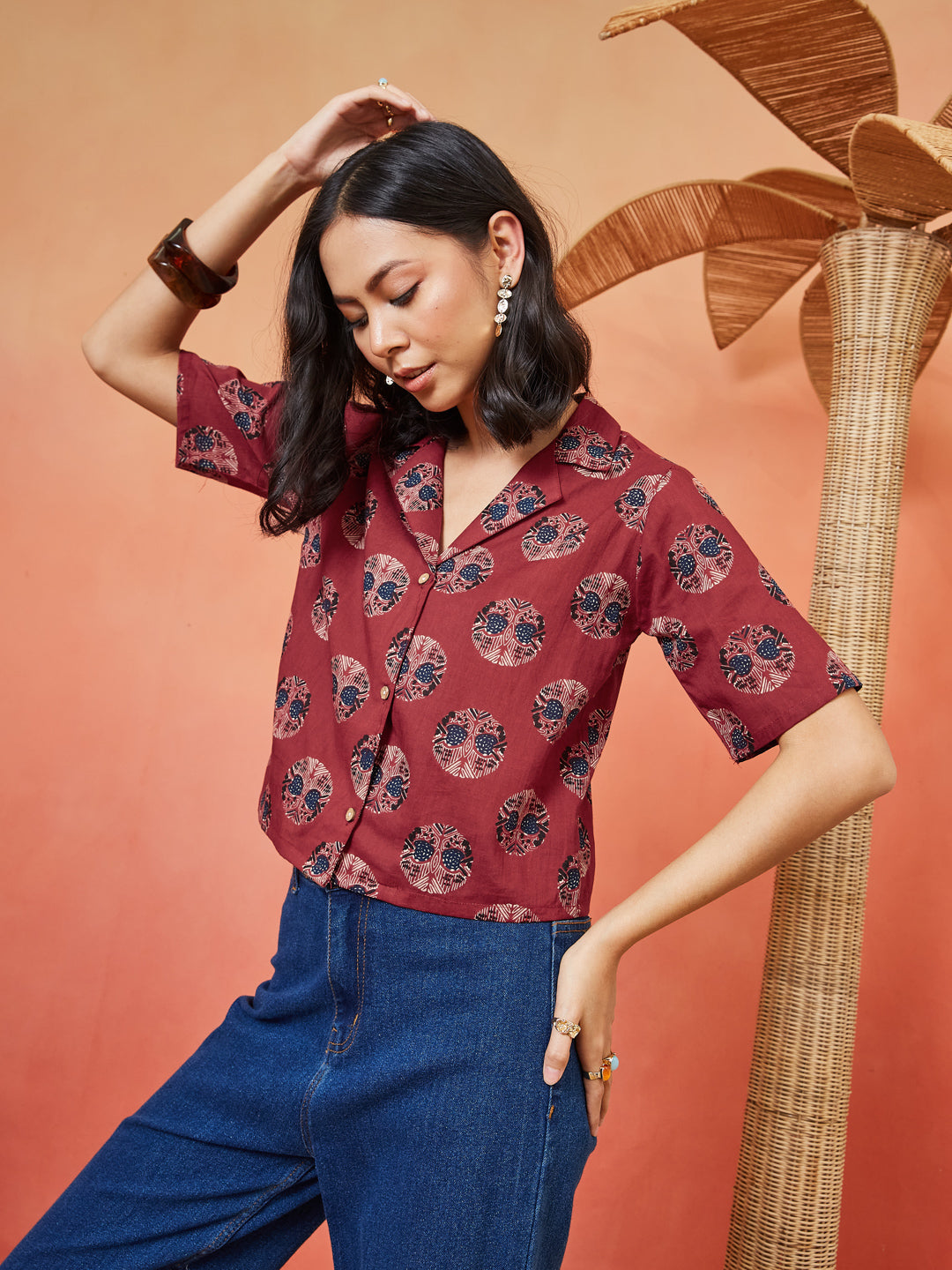 Women's Ethnic Printed Cotton Shirt Style Top