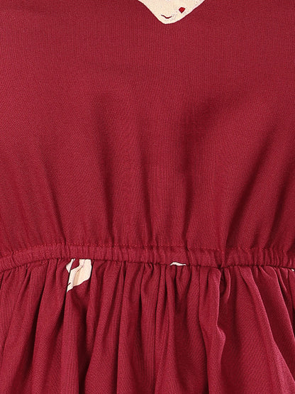 Maroon Bandhej Printed Rayon Short Peplum Top