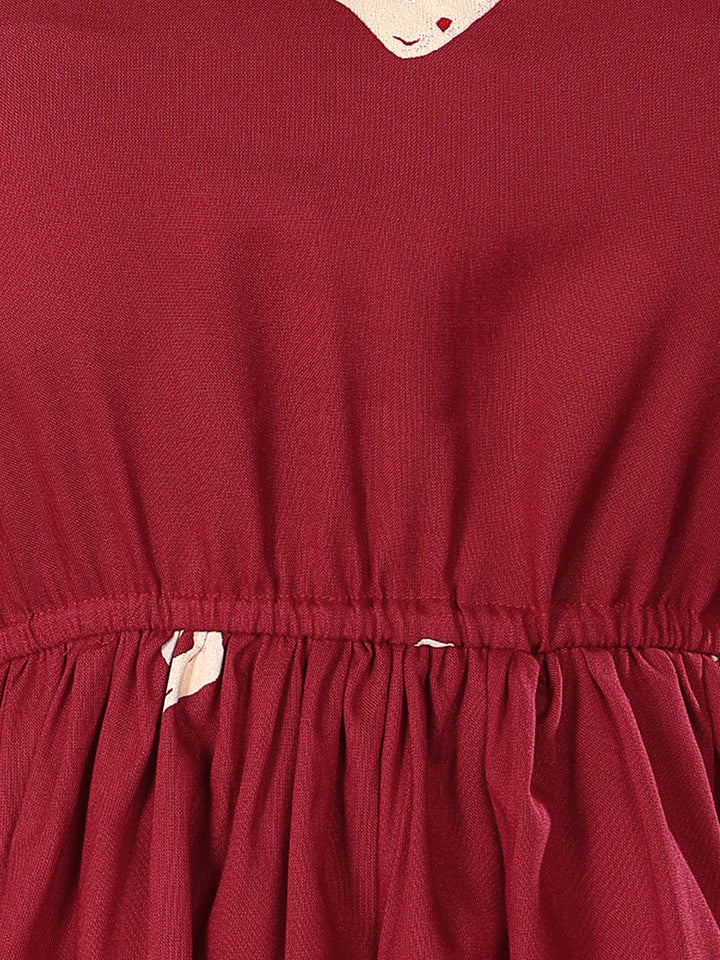 Maroon Bandhej Printed Rayon Short Peplum Top