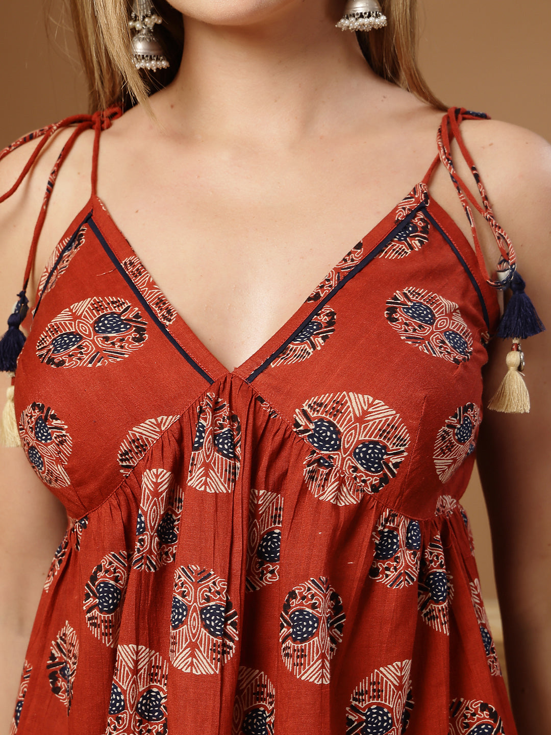 Ethnic Printed Cotton Peplum Top