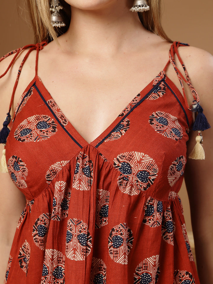 Ethnic Printed Cotton Peplum Top