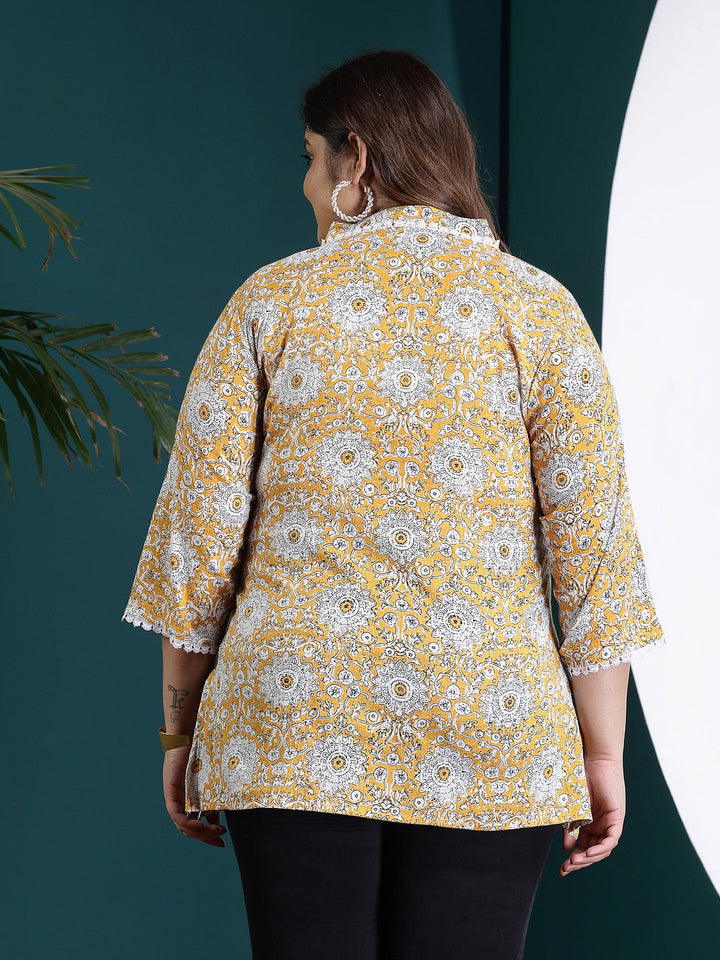 Plus Size Floral Printed Cotton Empire Top