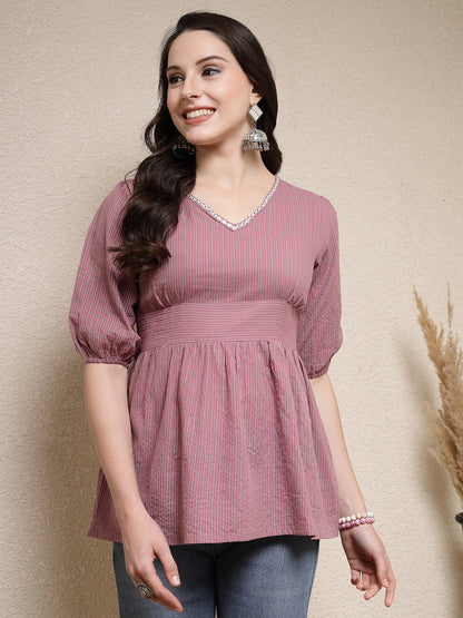 Self Woven Kantha Cotton Peplum Top (Pre-Order)