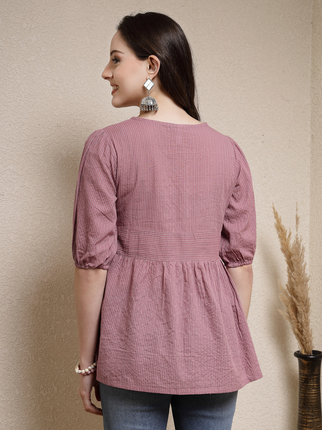 Self Woven Kantha Cotton Peplum Top (Plus Size) (Pre-Order)