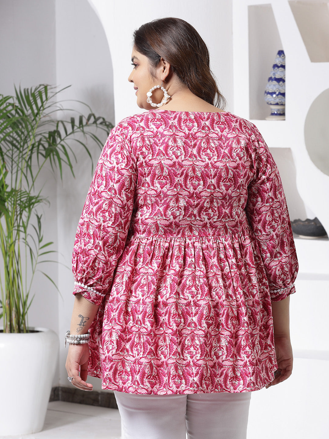 Plus Size Floral Printed Rayon Peplum Top