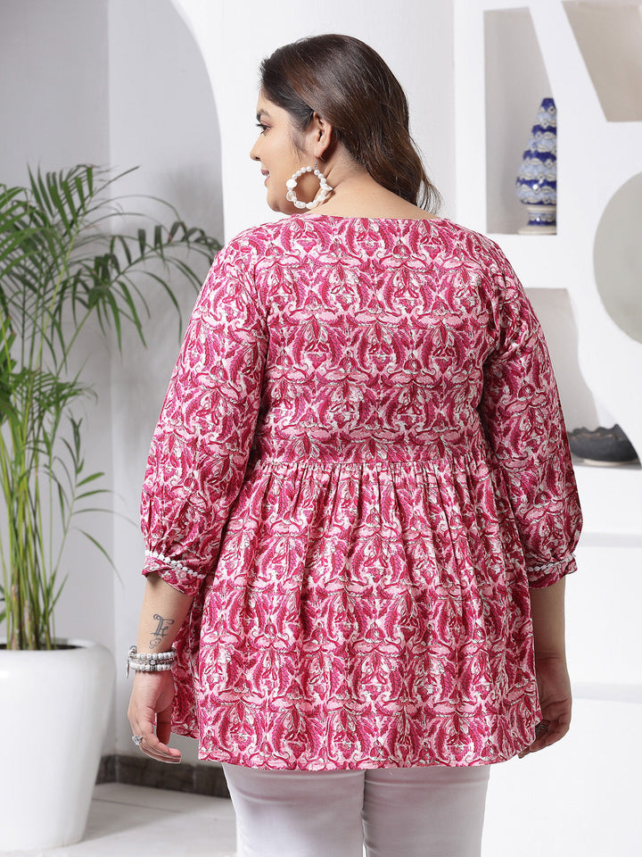 Plus Size Floral Printed Rayon Peplum Top
