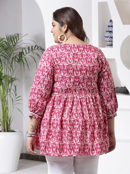 Plus Size Floral Printed Rayon Peplum Top (Pre-Order)