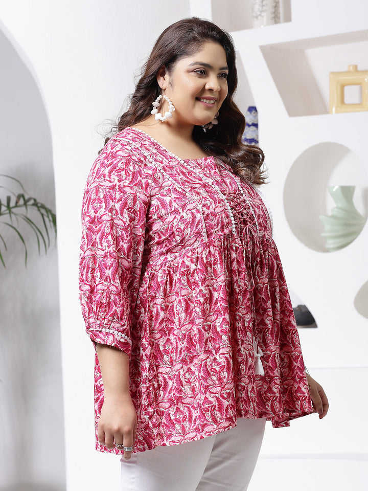 Plus Size Floral Printed Rayon Peplum Top