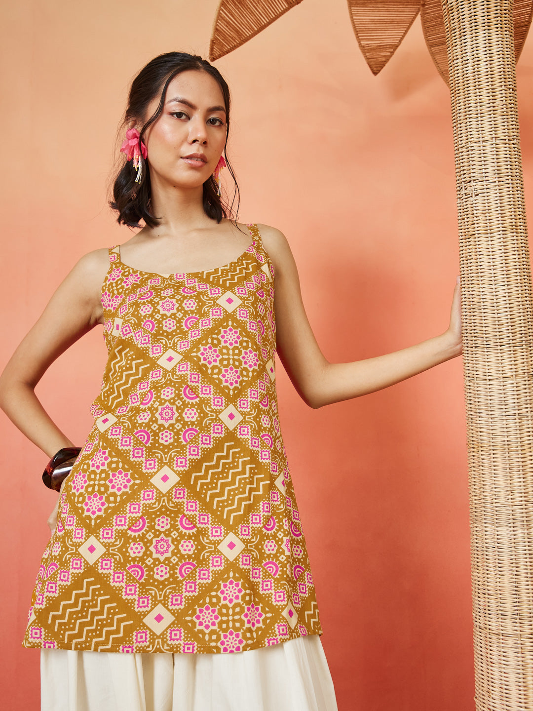 Women's Geometric Printed Cotton Straight Top