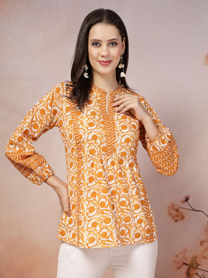 Stylum mustard cotton printed top – wholesale manufacturer &amp; exporter from India
