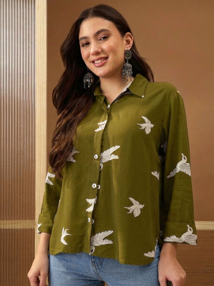 Solid Printed Rayon High-Low Shirt