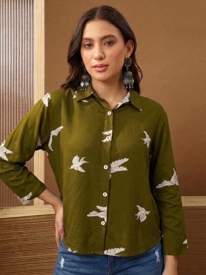 Solid Printed Rayon High-Low Shirt