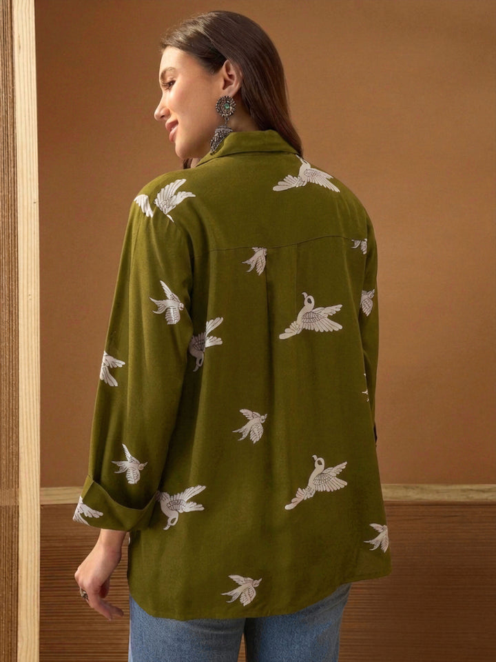 Solid Printed Rayon High-Low Shirt