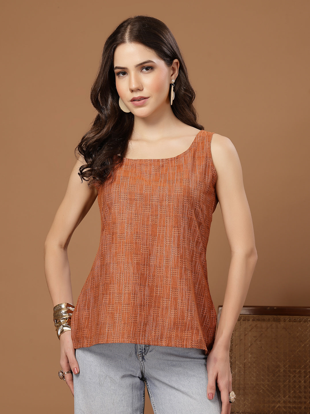 Woven Design Cotton Straight Top